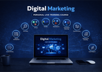 Digital marketing personal live training course with AI tools, SEO, paid ads, social media, and analytics training modules